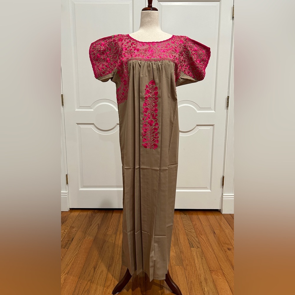 San Antonino Maxi Dress,Oaxaca Mexican dress.Hand Embroidered with Silk Threads.